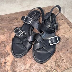 Rockport Black Leather Wedge Sandals with Adidas adiprene sole.
